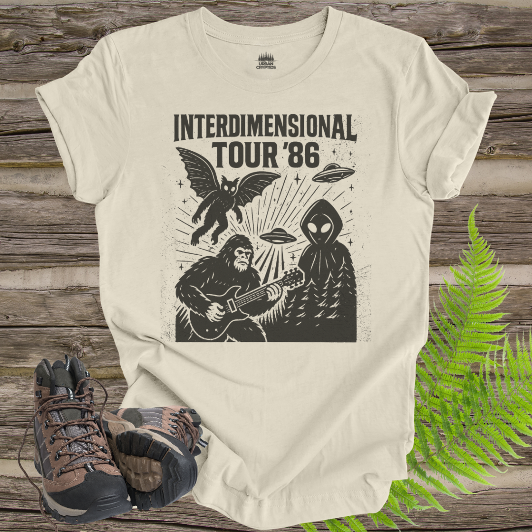 Cryptid Tour Unisex Tee - Interdimensional Tour '86 UFO Bigfoot Flatwoods Monster Mothman