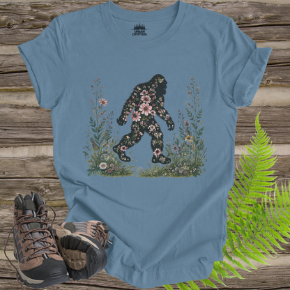 Wildflower Wanderer Bigfoot T-Shirt | Floral Sasquatch Nature Tee