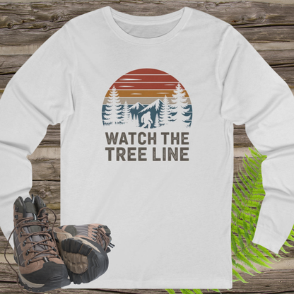 Watch the Tree Line Bigfoot Long Sleeve Shirt – Retro Sasquatch Wilderness Tee