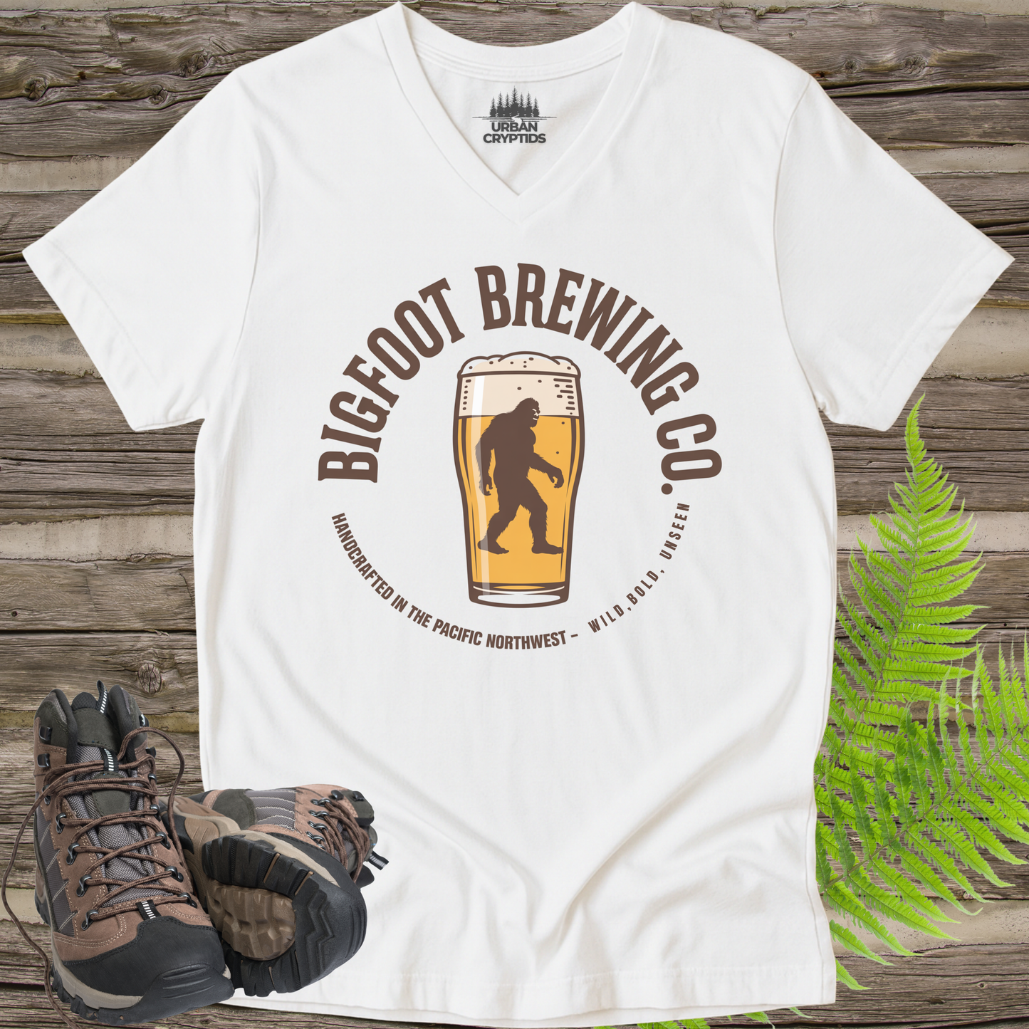 Bigfoot Brewing Co. V-Neck – Pacific Northwest Beer Lover Cryptid Tee