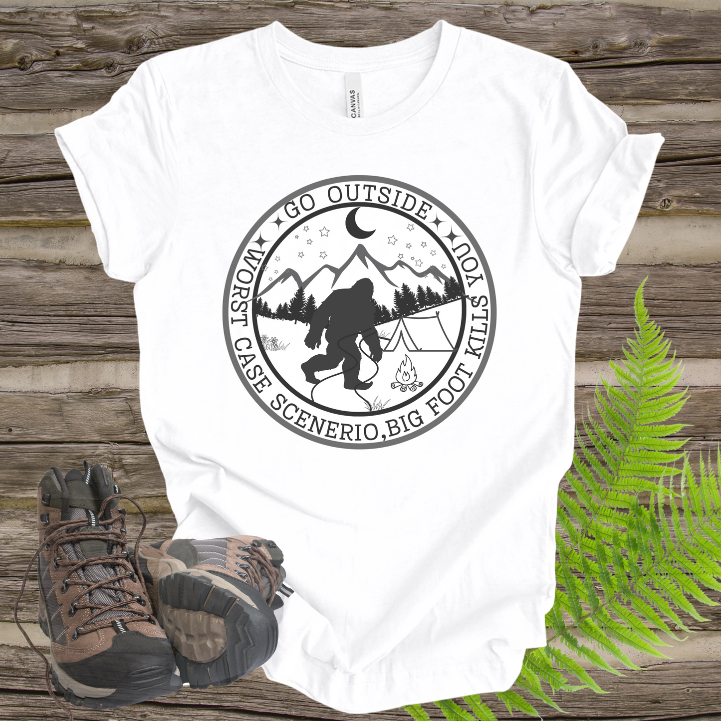 Funny Bigfoot Unisex Tee - Go Outside, Worse Case Scenerio Design