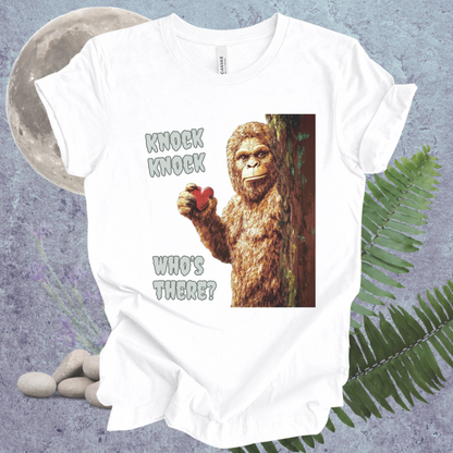 Funny Bigfoot Unisex Tee - 'Knock Knock, Who's There?'