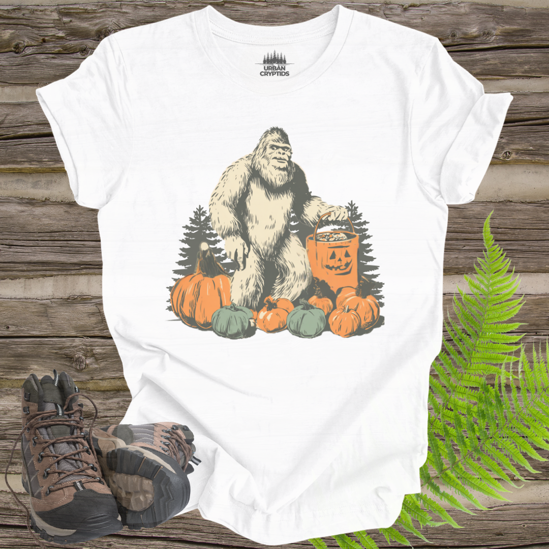 Halloween Bigfoot T-Shirt | Trick-or-Treat Sasquatch Pumpkin Tee