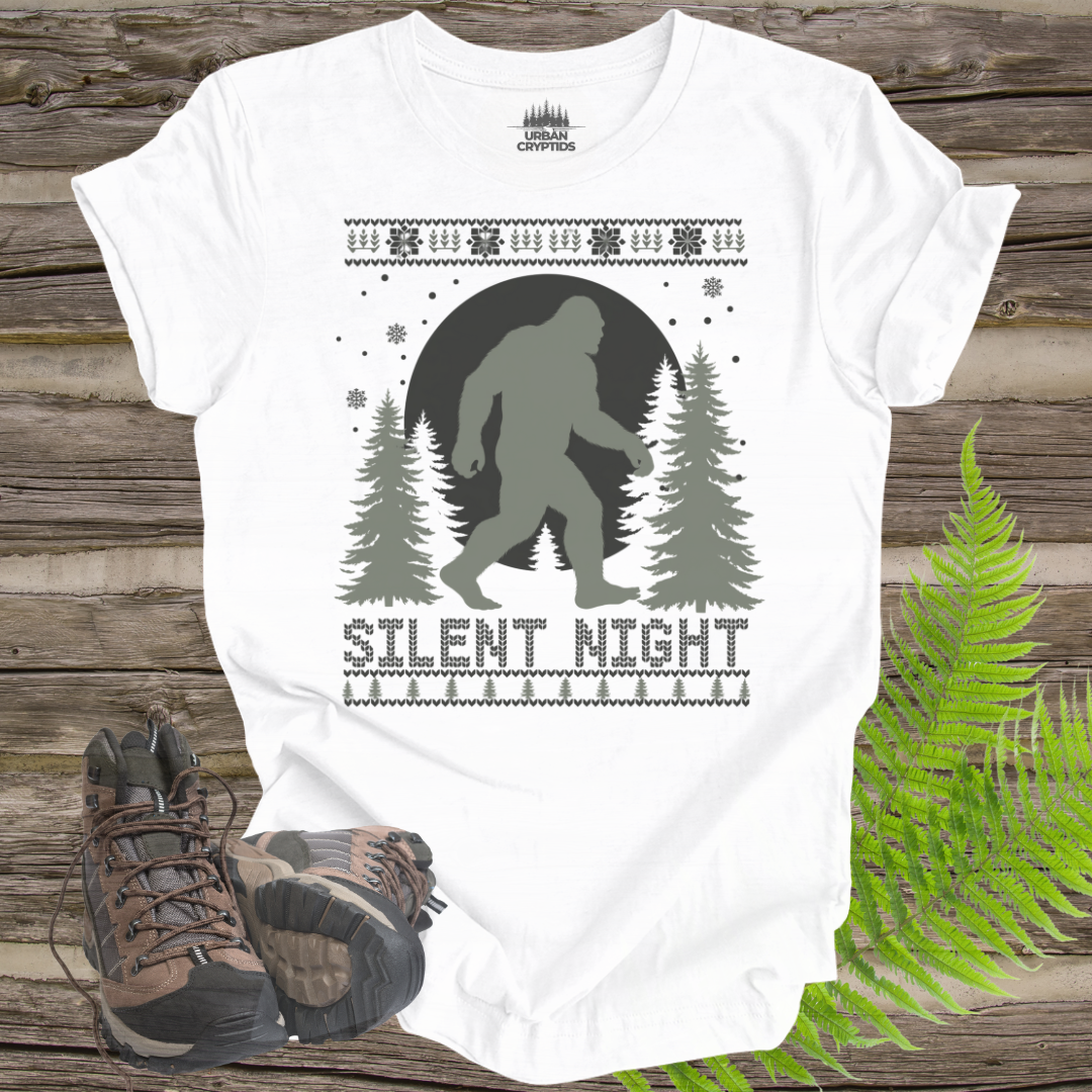 Silent Night Bigfoot Tee – Sasquatch Christmas Sweater Style