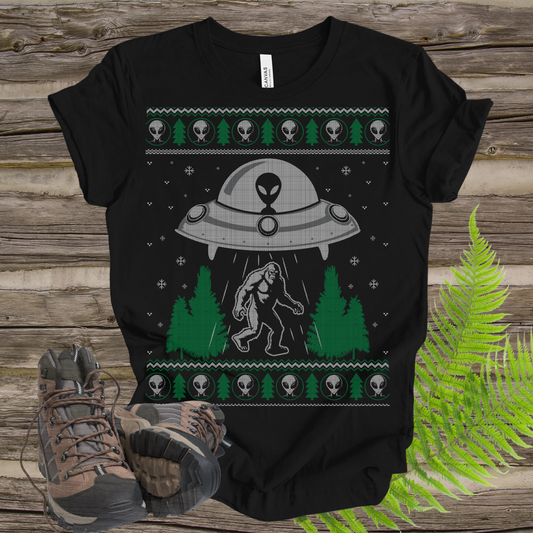 UFO Sasquatch Ugly Christmas Tee