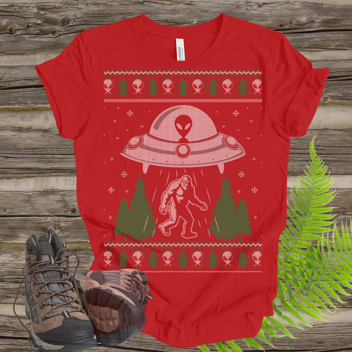 UFO Sasquatch Ugly Christmas Tee