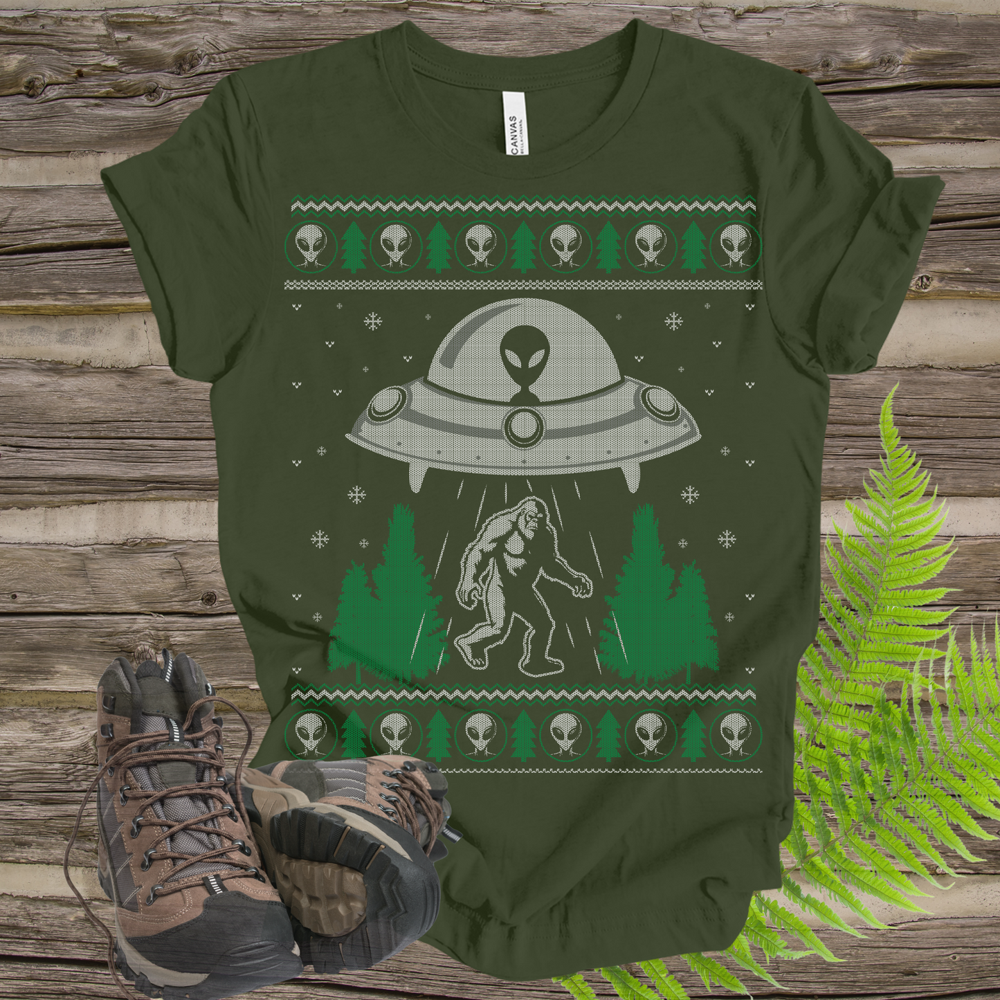 UFO Sasquatch Ugly Christmas Tee