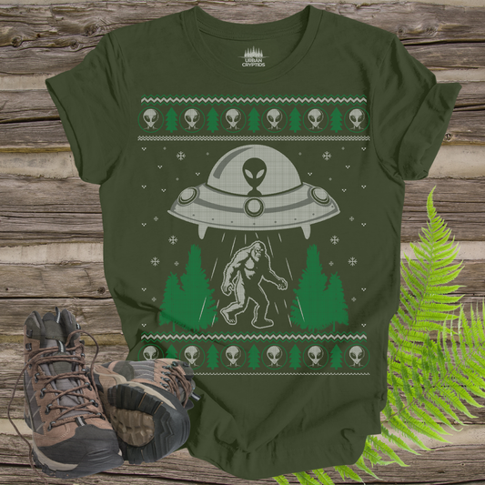 Alien Abduction Christmas Sweater Tee – Bigfoot Holiday Shirt