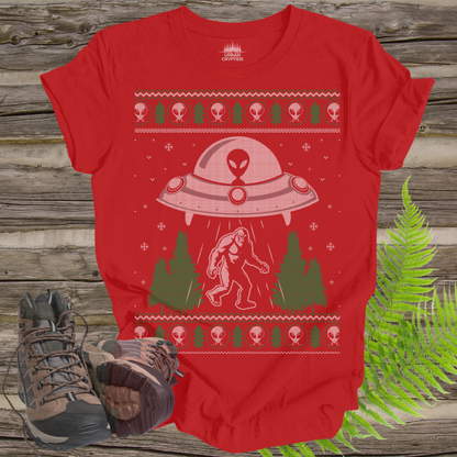 Alien Abduction Christmas Sweater Tee – Bigfoot Holiday Shirt