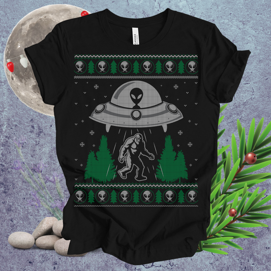 UFO Sasquatch Ugly Christmas Tee