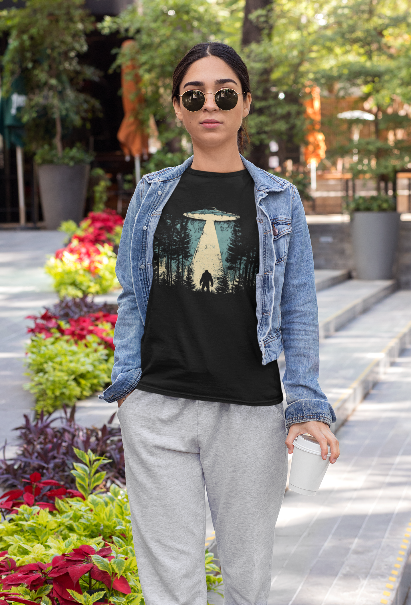 Bigfoot UFO Abduction T-Shirt – Forest Encounter Cryptid Graphic Tee