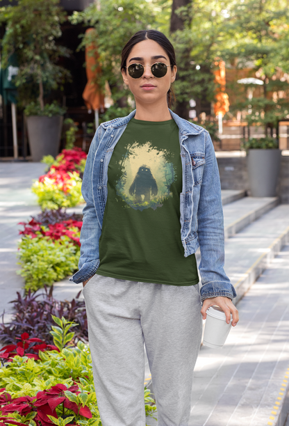 Mysterious Bigfoot Forest Shirt – Moody Sasquatch Glow Eyes Tee, Cryptid Aesthetic Shirt, Vintage Paranormal Art Tee